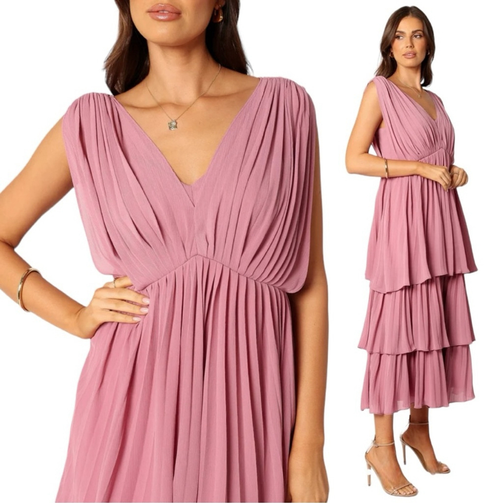 Petal & Pup Just Me Kiara Tiered Plisse Grecian Midi Dress in Orchid Purple